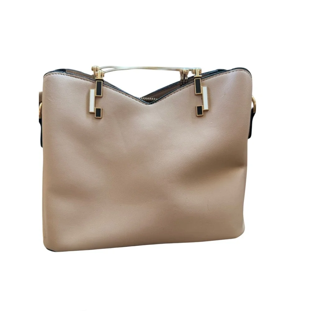 Womens Colorblock Cream Satchel Handle Crossbody Small Purse Cream Tan